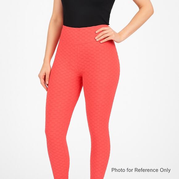 Coral Pink Anti-Cellulite Textured Leggings L High Waist Butt Lift Yoga TikTok - Picture 1 of 8